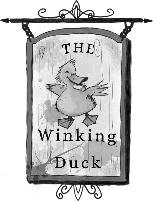 Chapter heading illustration: the hanging sign of The Winking Duck